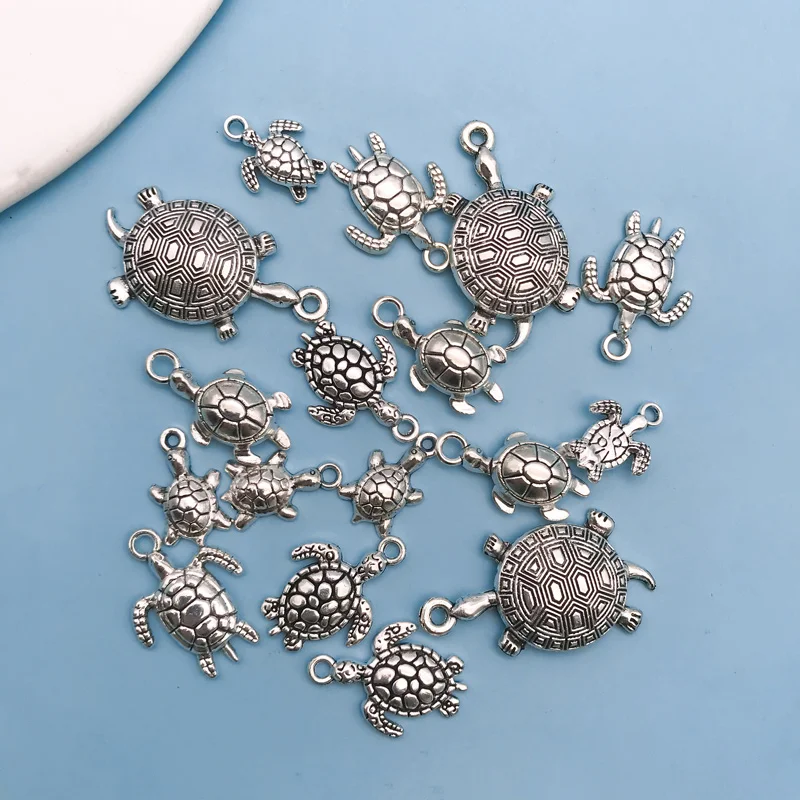 18pcs/Set Zinc Alloy Antique Silvery Marine Turtle Shaped Pendants for DIY Necklace Bracelet Earrings Jewelry Making Handmade