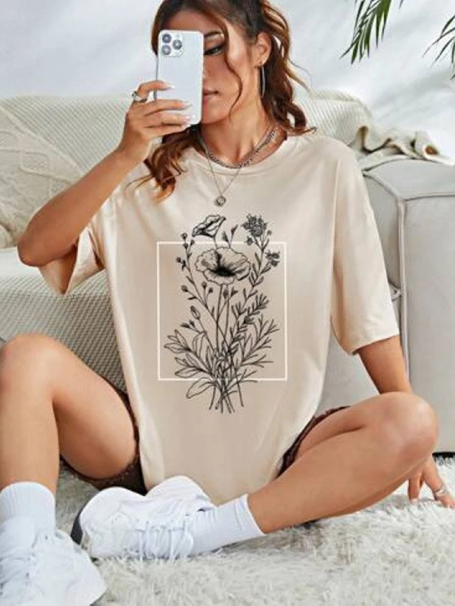 Stylish and Casual Women's T Shirt Short Sleeves Made from Breathable Cotton Perfect for Daily Activities and Outings