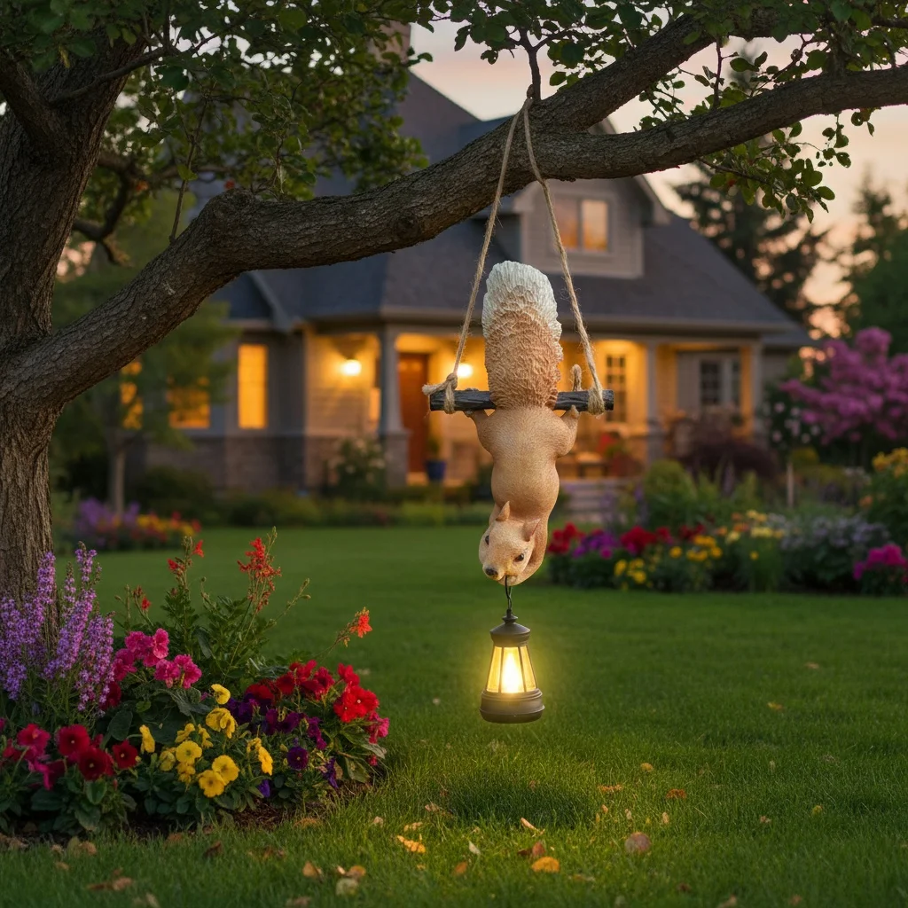 Solar Garden Squirrel Statue Decor with LED Lights Home Outdoor Yard Lawn Patio Ornament Animal Figurine Housewarming Gift