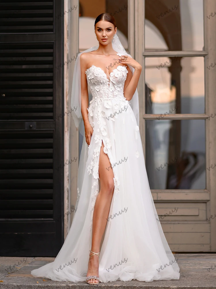 Elegante Brautkleider sexy ärmellose hoch geschlitzte Brautkleider boden lange Roben für formelle Party glamouröse Vestidos de Novia