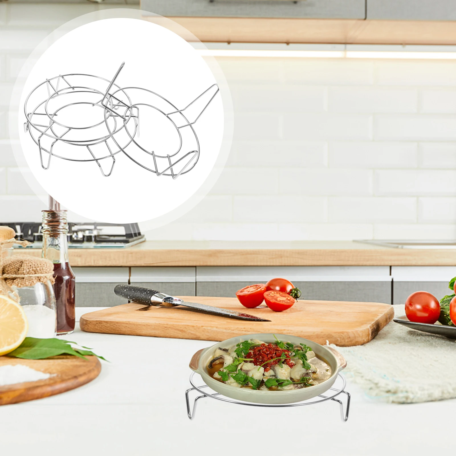 

3pcs Stainless Steel Steaming Rack Round Pot Steamer Insert For Vegetables Fish Eggs Kitchen Cookware Grid Reusable Food