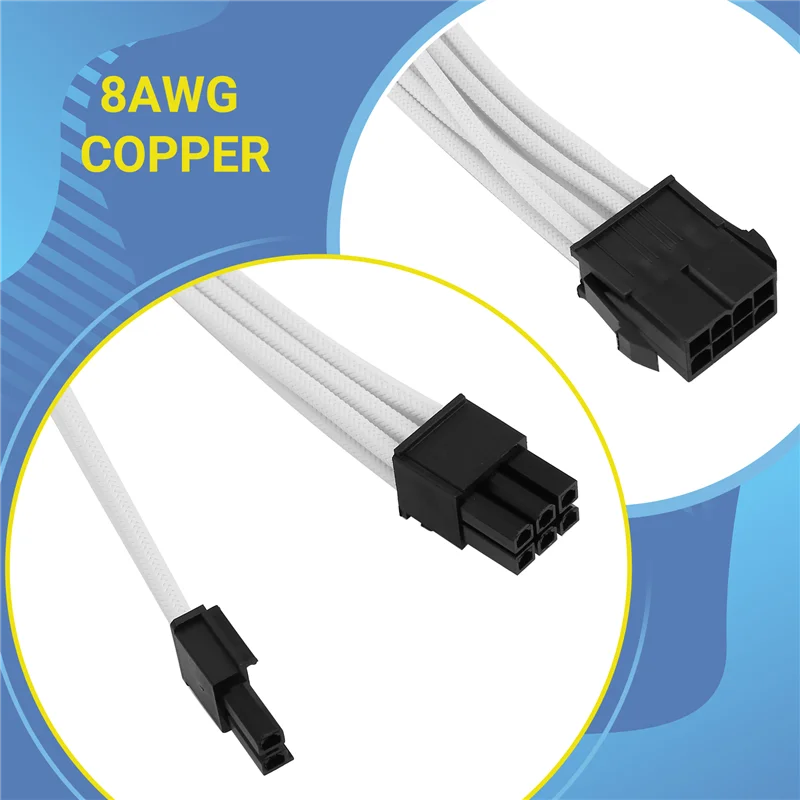 

9-дюймовый плетеный удлинительный кабель, базовый удлинительный кабель для корпуса ПК, расческа в комплекте ATX, 24-контактный PCIE, 6 + 2-контактный процессор, 4 + 4-контактный, белый