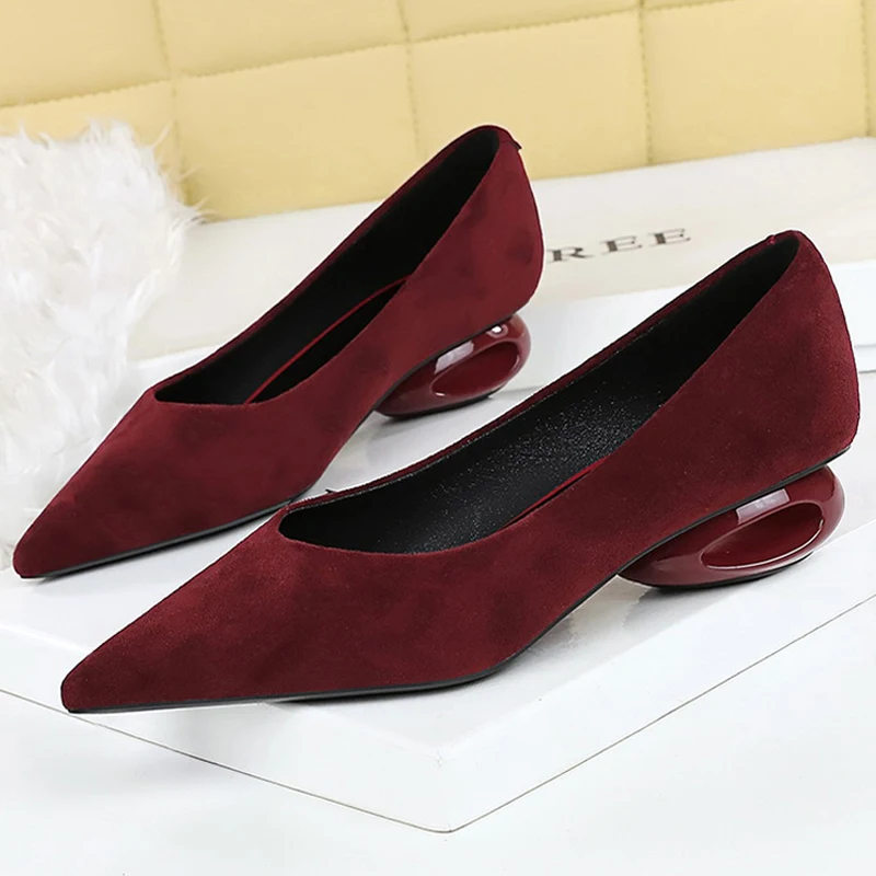 BIGTREE Shoes Low Heeled Women's Shoes Hollow Out Women Pumps Pointed Tip Luxury Banquet Shoes Suede Office Shoes Women Heels - view 3