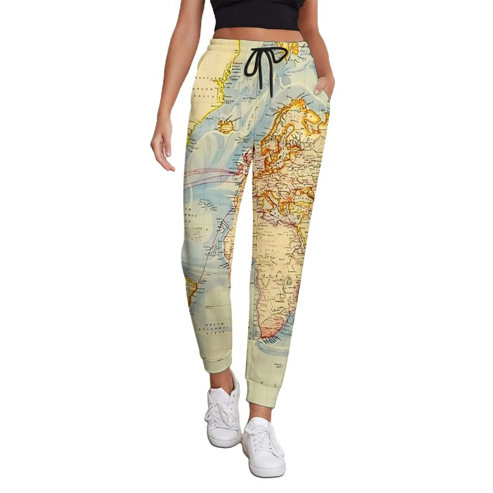 World Map Pants Women Vintage Map Of The World 1883 Classic Joggers Autumn Printed Korean Fashion Big Size Trousers Gift Idea