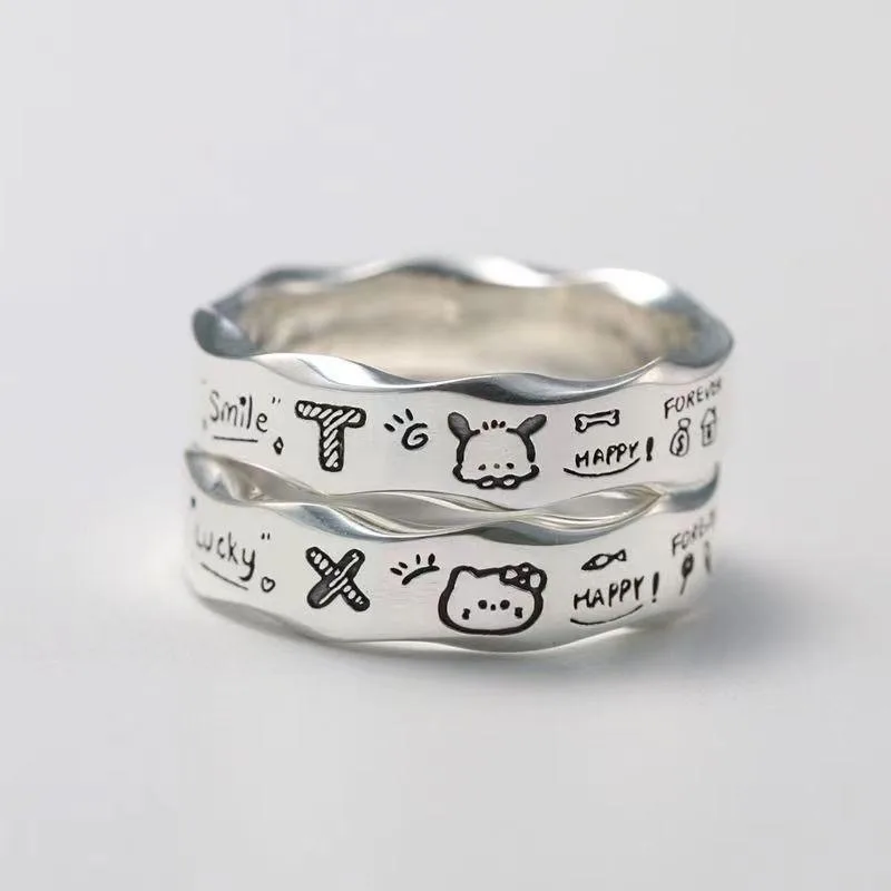 Sanrio Hello Kitty Couple Rings Anime Figure Pochacco Ring Q Figural Anime Merchandise Decoration Cute Girl Rings Birthday Gifts