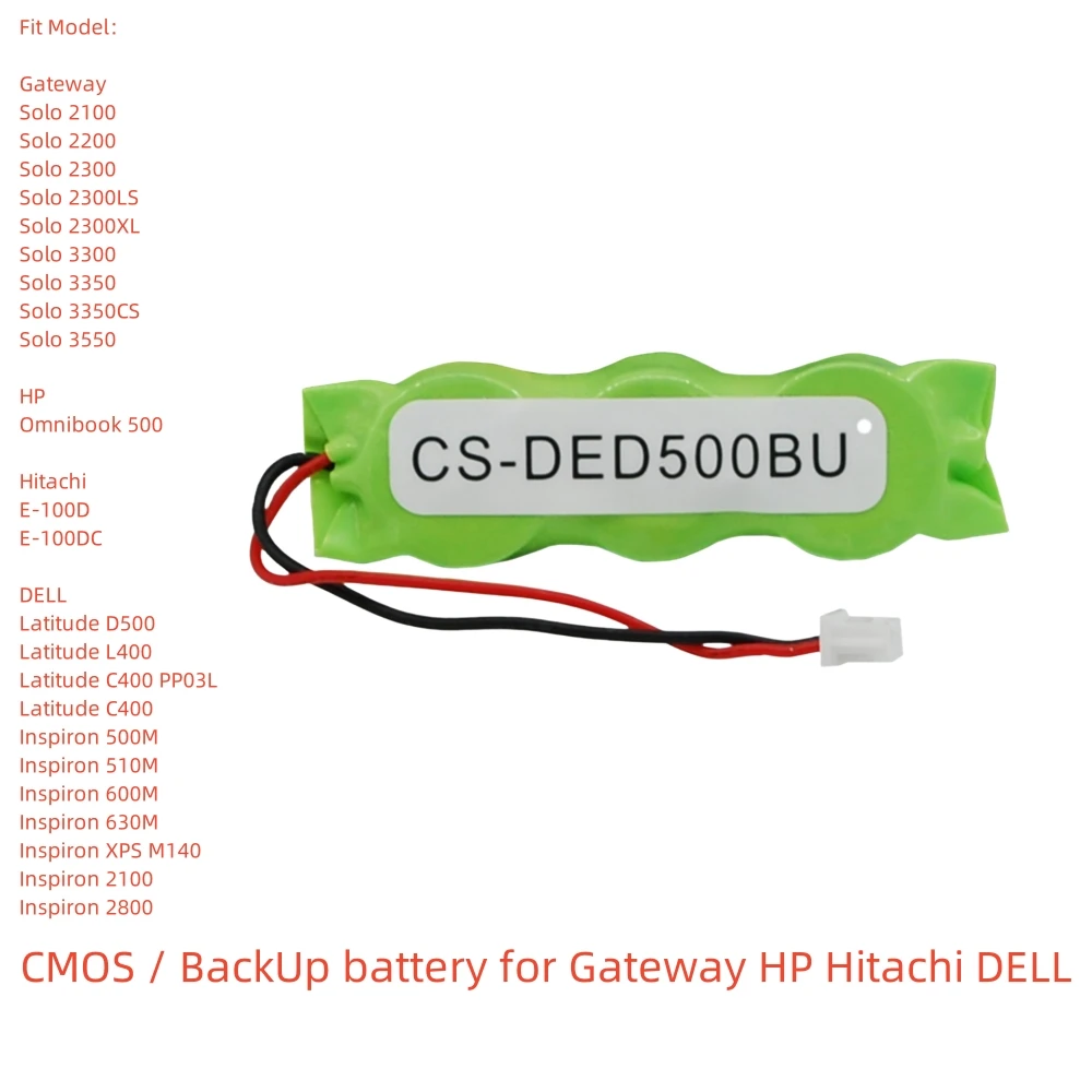 Ni-MH CMOS / BackUp Battery for Gateway,HP,Hitachi,DELL,7.2V,20mAh,Solo 2100,Omnibook 500,E-100D,Latitude D500,Inspiron 630M