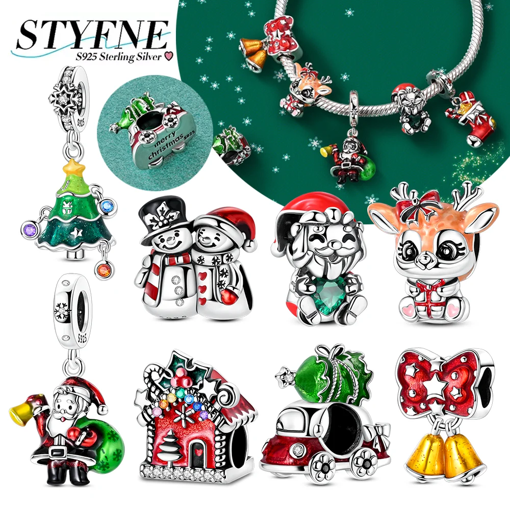 Charms 925 Silver Christmas Tree Car Snowman Elk Bow Bell Christmas Series Beads Pendant Fit Original Bracelet Gift Diy Jewelry
