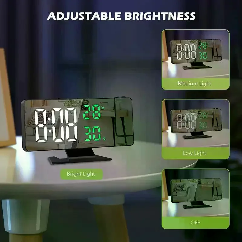 LED Digital Alarm Clock Projection Clock With 180°Rotatable Projector Mirror Large Screen Projection Clock For Home Office Table