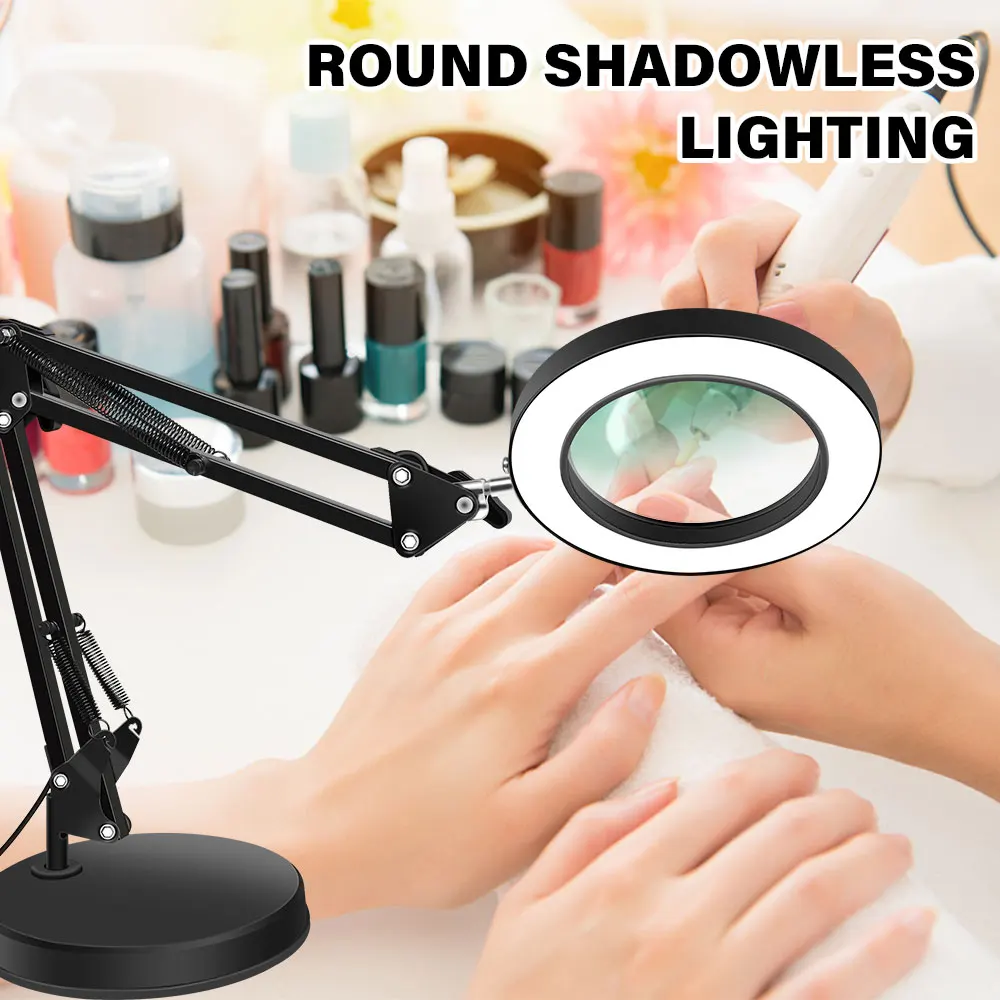 NEW 10X Magnifying Glass Desk Lamp with LED Lights and Adjustable Arm - Foldable Magnifier with USB Power for Reading and Repair