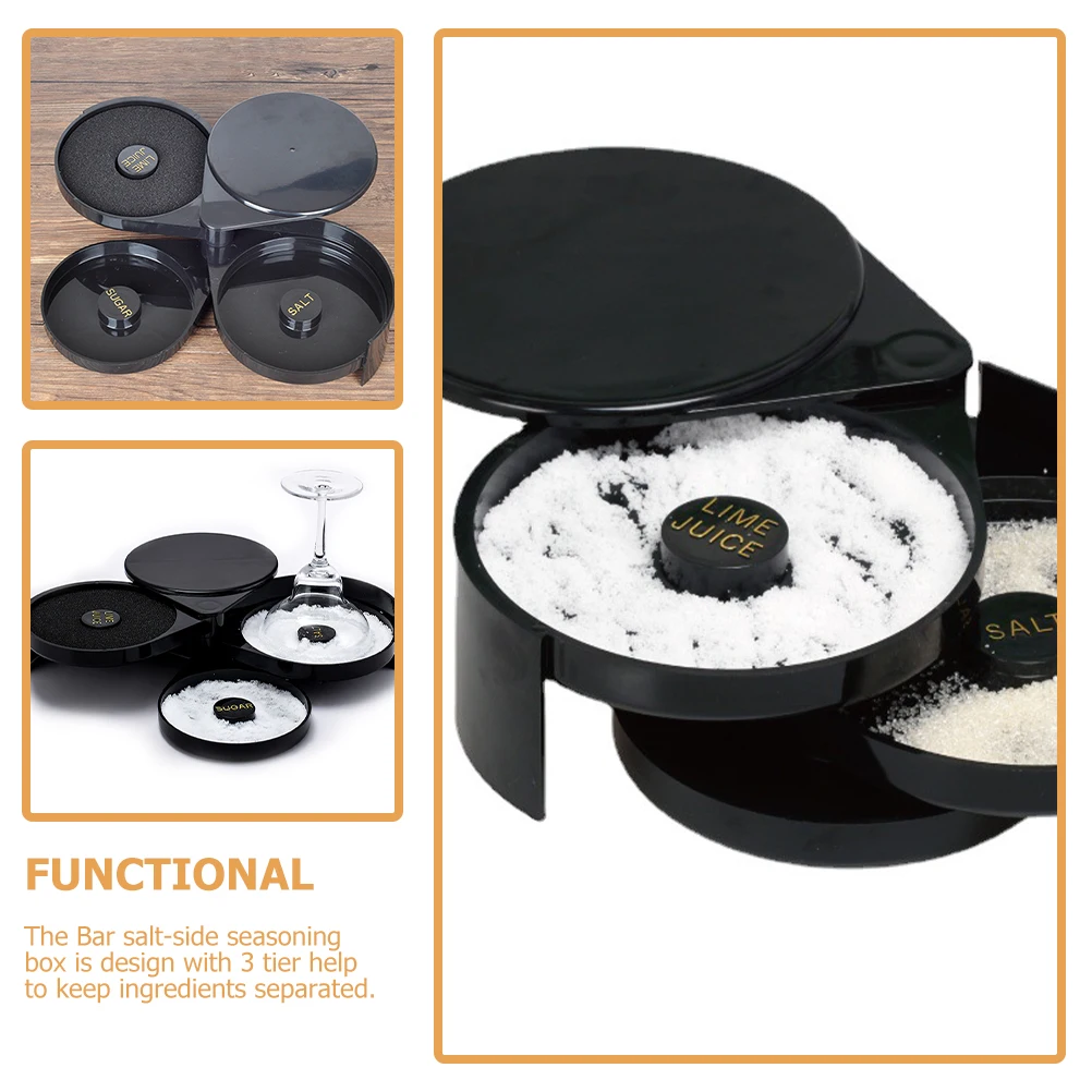 

3-Tier Bar Cocktail Salt Box Rotating Seasoning Container ABS Material Bartender Accessories Home Bar Tool