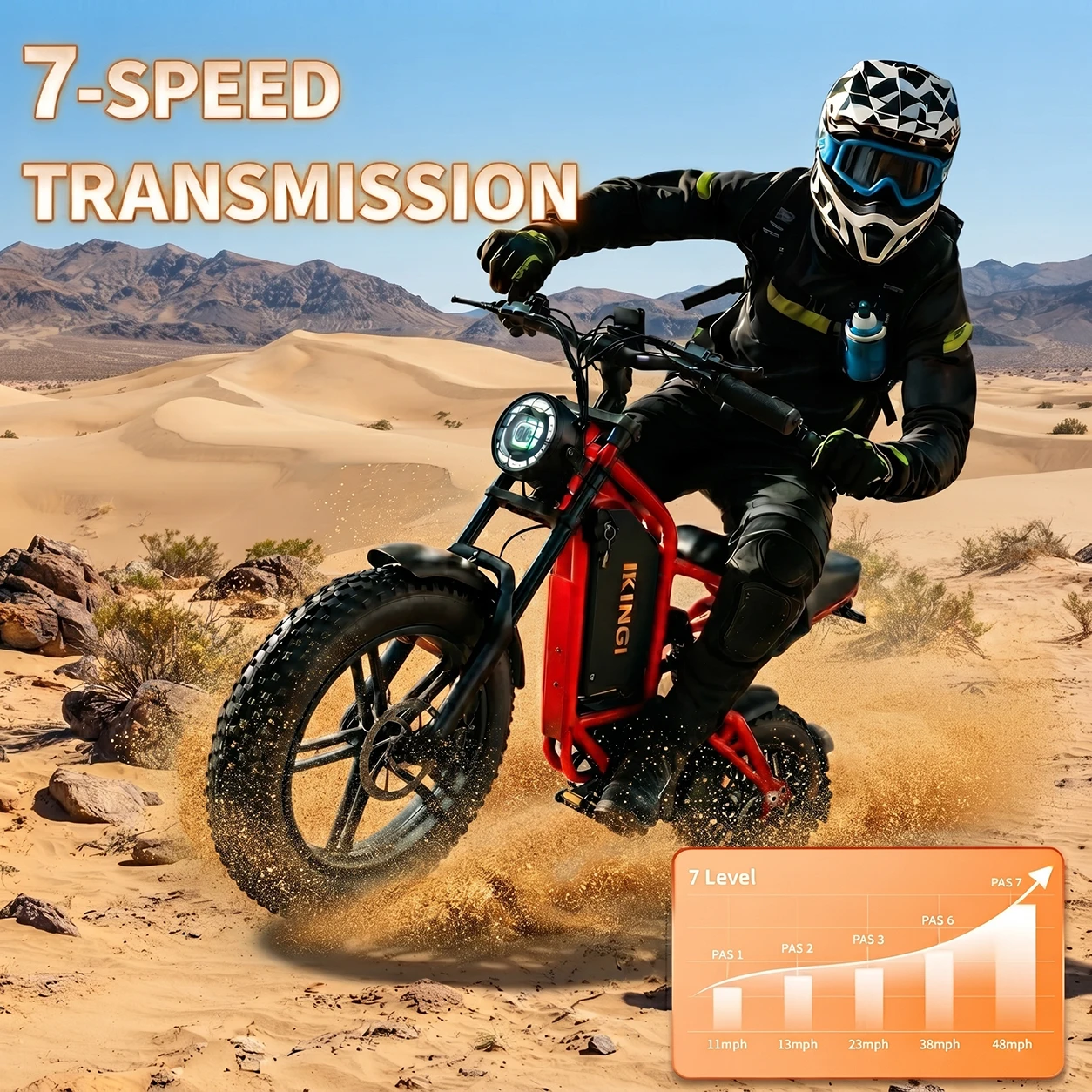 Powerful Red Full Suspension Electric Bike Fat Tire Off-Road Mountain Ebike for Adults Dual Shock Absorption Front Rear Suspension Disc Brake LED Headlight High Speed Beach Snow Trail Commuter Bicycle E-Bike