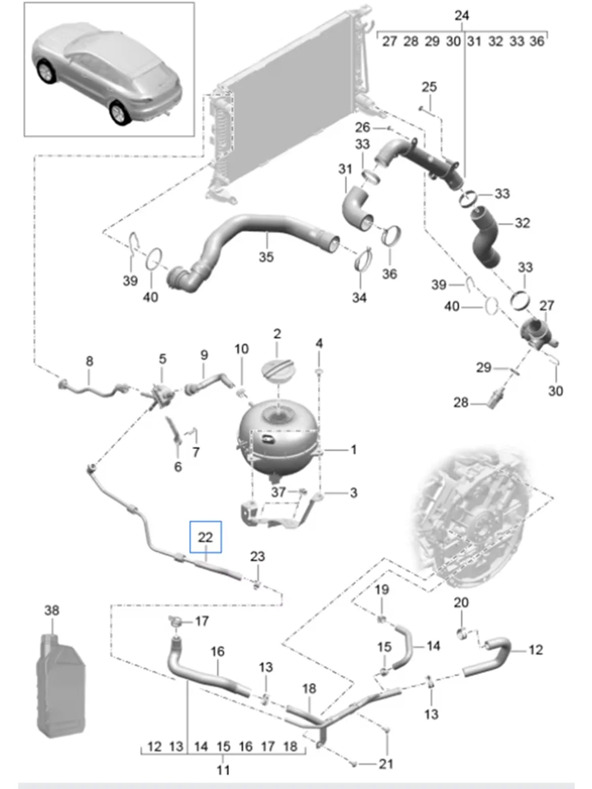 Tubería de agua de hervidor auxiliar para Porsche Macan 3,0, OE 95B121447E 95B121447