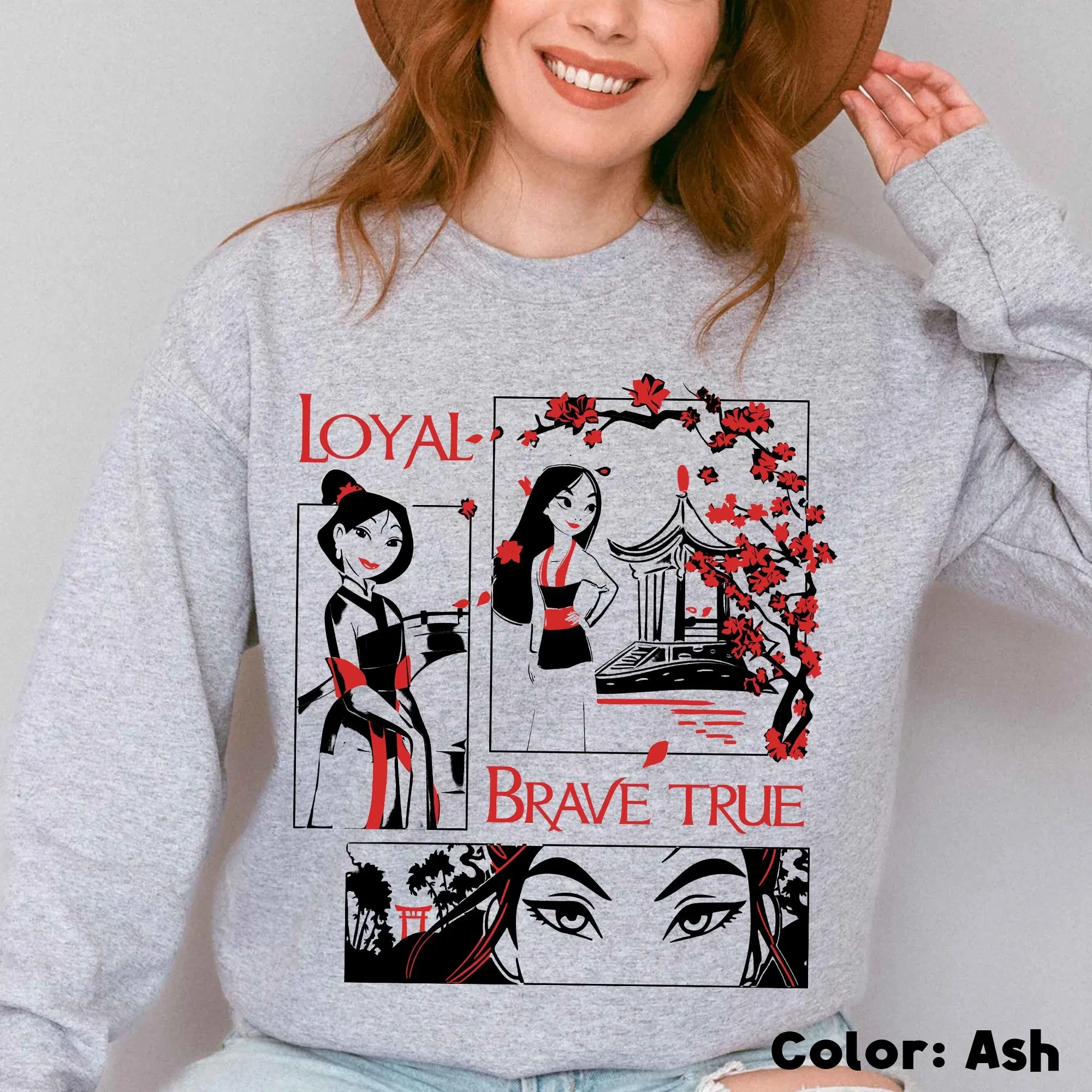 レトロなディズニー ムーラン 忠実で勇敢で誠実なフラワー ムーラン ウォリアー パターン パーカー、ディズニーランドへの家族旅行のためのアジアのプリンセス