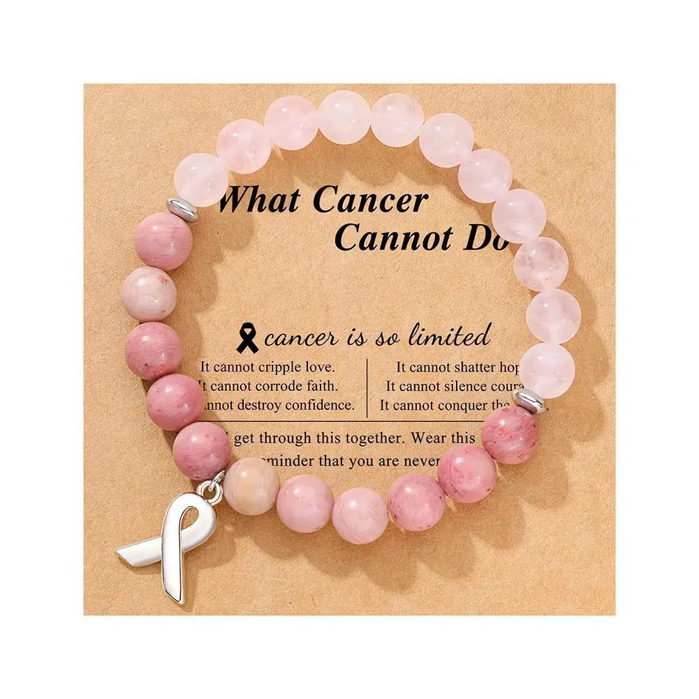 Breast Cancer Awareness Natural Stones Pink Crystal Bracelet With Message Card Valentine\'s Day Jewellery Gifts 2024