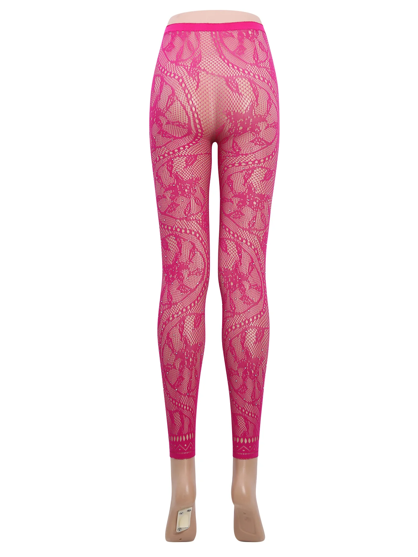 Damen-Strumpfhose mit hoher Taille, glitzerndem Strass-Fischnetz, fußlose Strumpfhose, Leggings, farbiges Retro-Stil-Muster für 45–85 kg Gewicht – Detail 29