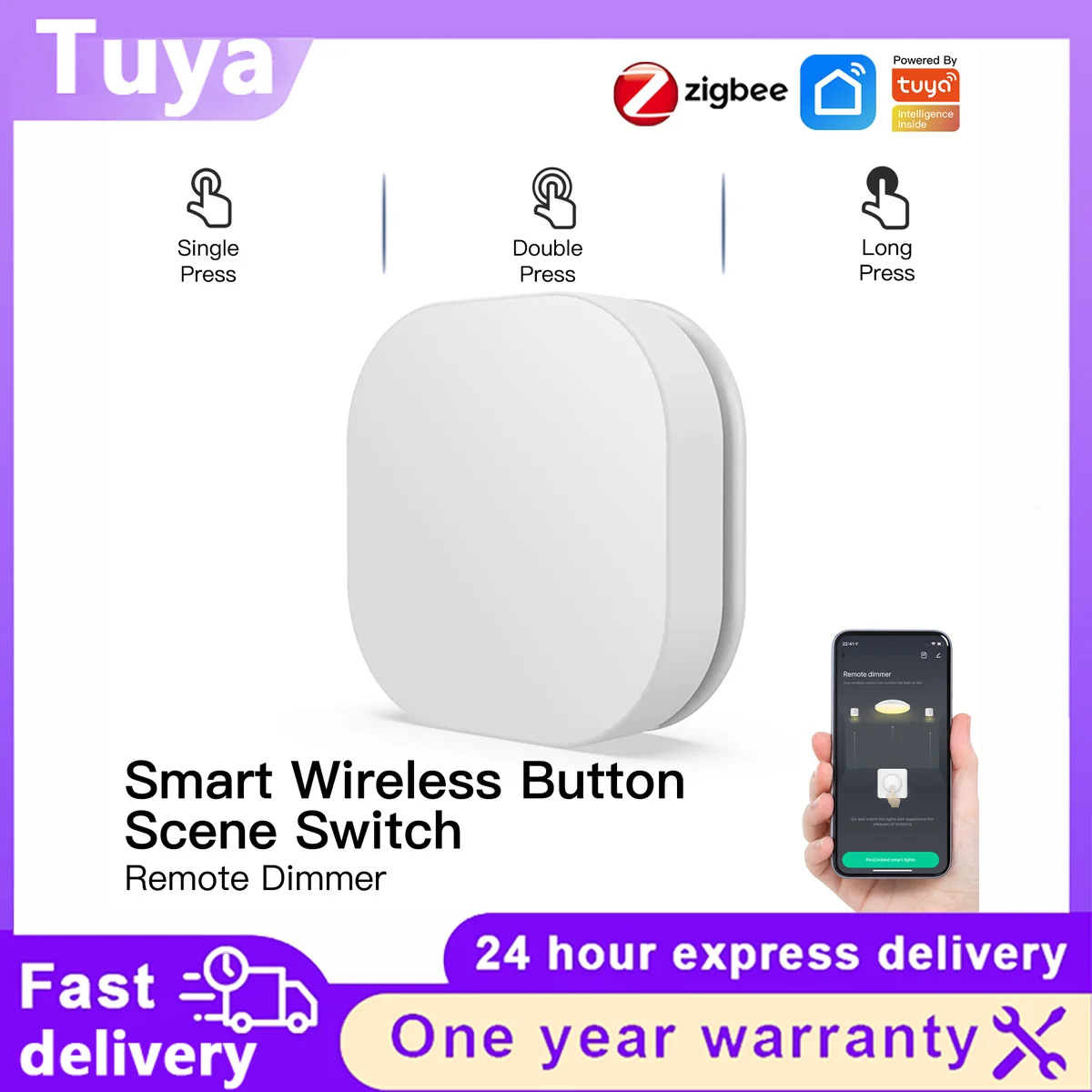 Tuya ZigBee Smart Button Wireless Remote Switch Multi‑Scene Linkage Battery Powered Automation Controller