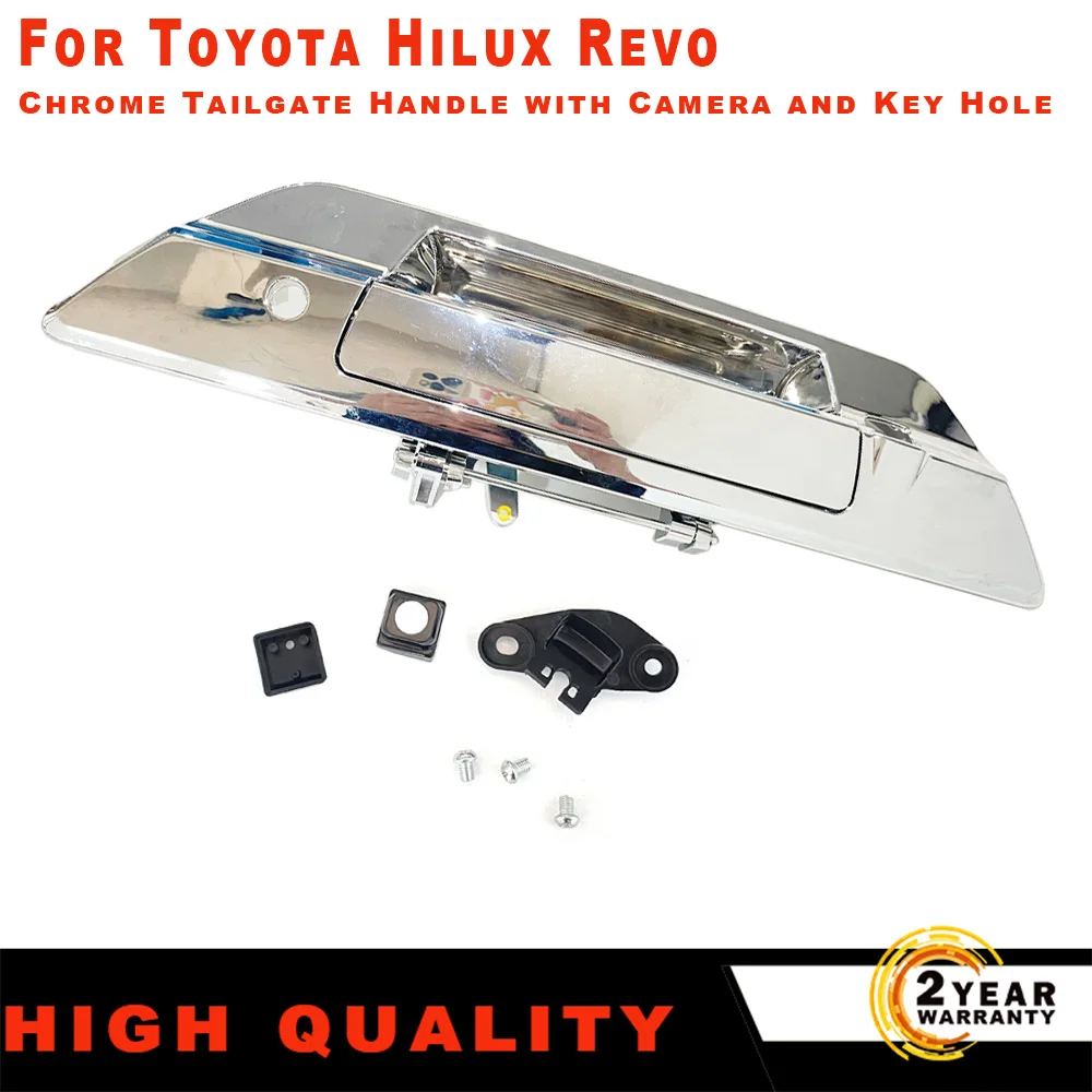 Chrome Tailgate Handle with Camera and Key Hole Type Fit For Toyota Hilux Revo 2015 2016 2017 2018 2019 2020 2021