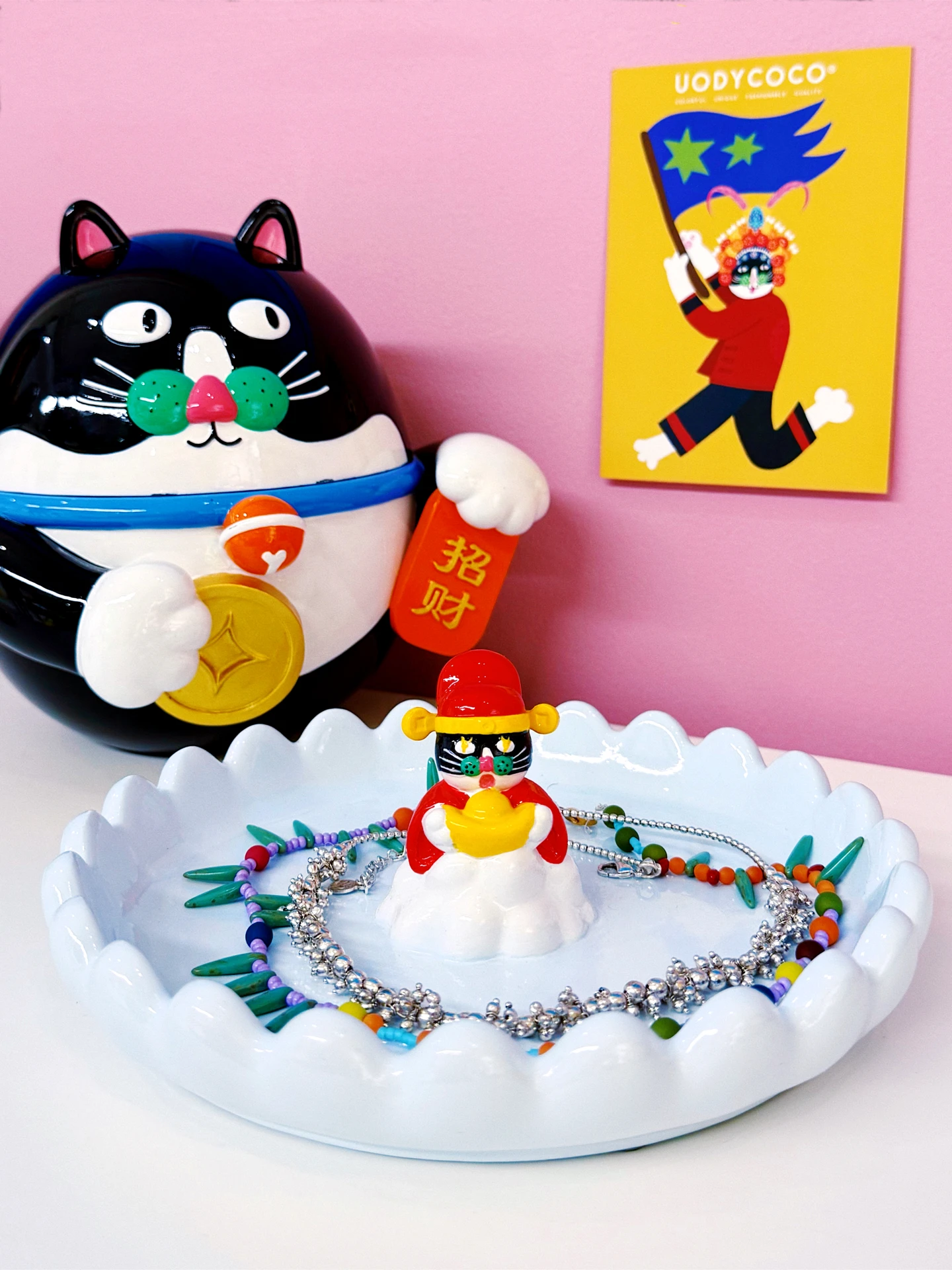 

Uody Original Wealthy God Jewelry Tray Home Decor Living Room Entrance Key Desktop Storage Organizer round Resin Handmade Craft