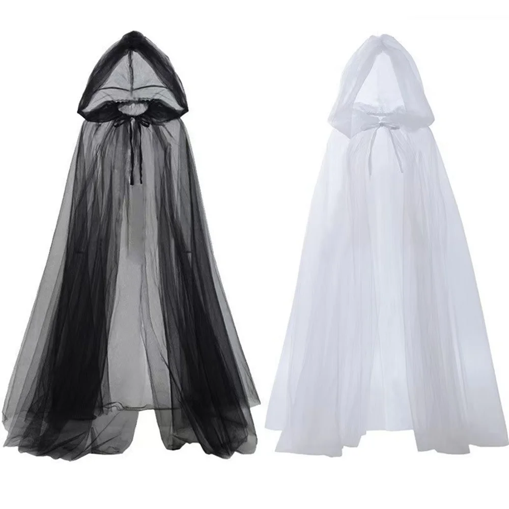 

Women Men Mesh Capes Gauze Ponchos New Halloween Costume Party Costumes Thin Hooded Stage Lady Solid One-size Elegant Coats
