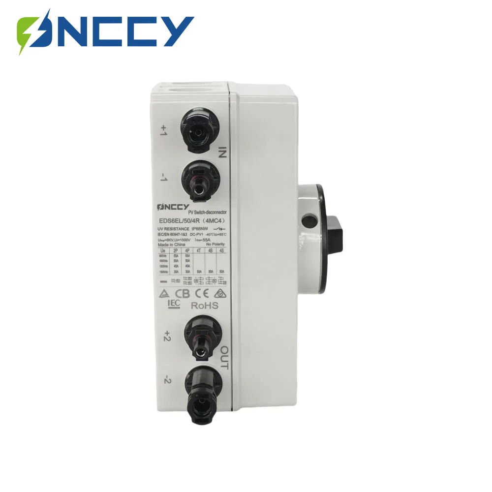 ONCCY Photovoltaic Solar DC Isolation Switch Outdoor PV Solar Switch 1600V 1000VDC 40A Rotating Handle IP66 Waterproof with lock