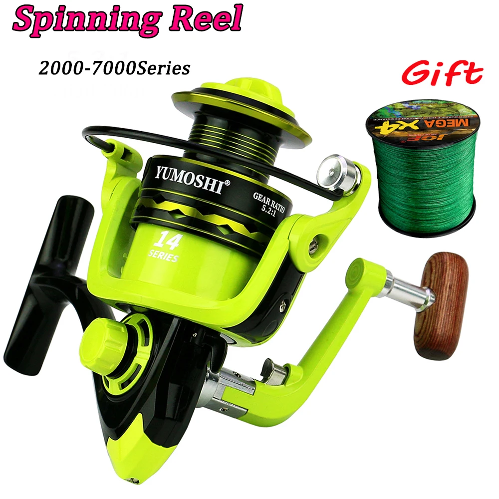 Ghotda Spinning Fishing Reel With Fishing Line Stong Power Drag 5-12KG  2000-7000 Spinning More Stable Fresh Water Fishing Pesca