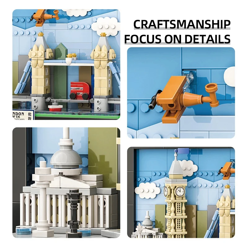 아이디어 빌딩 블록 도시 엽서 도시 랜드마크 건축 벽화 장난감, 예술 걸이식 그림 장식 장난감 선물, 성인 및 어린이