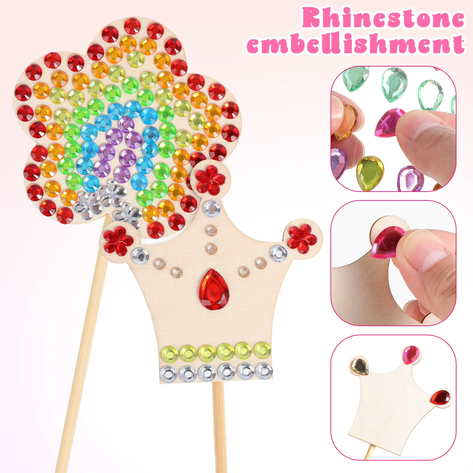 ชุดไม้กายสิทธิ์เจ้าหญิง 1 ชุด งานฝีมือระบายสีไม่เสร็จ ไม้เปล่า ติดเพชร สำหรับเด็ก งานวันเกิด ของตกแต่งงานฝีมือ