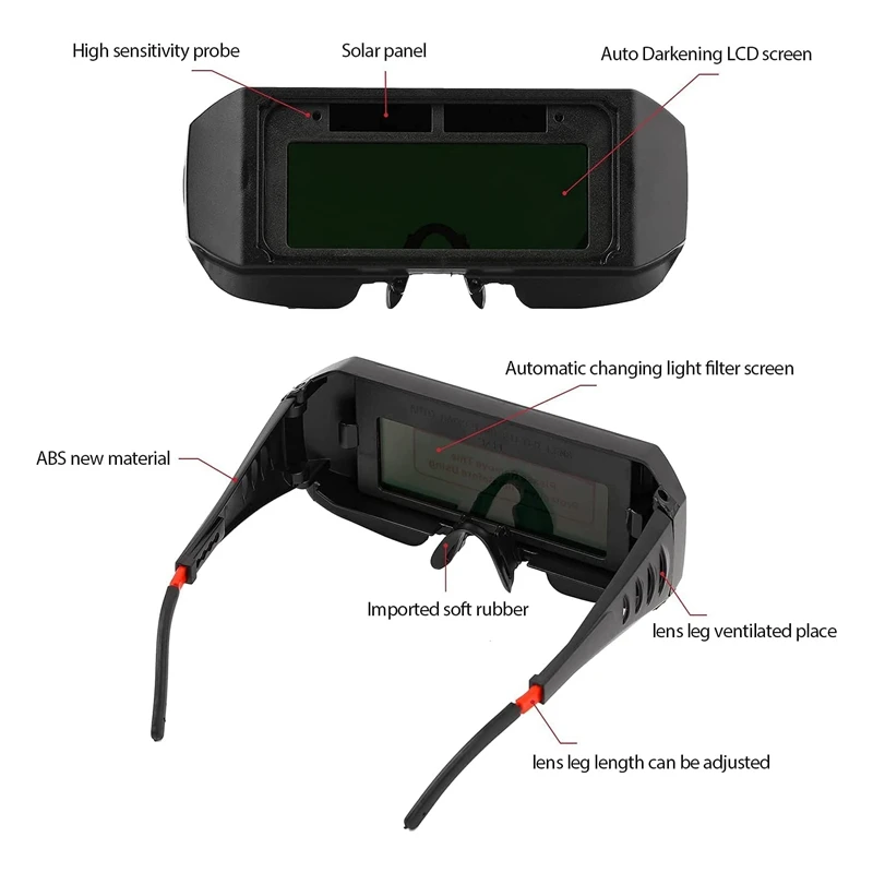 A98E-Welding Goggles Solar Powered Auto Darkening Welding Mask Goggles Welder Glasses With Elastic Headband And Storage Case