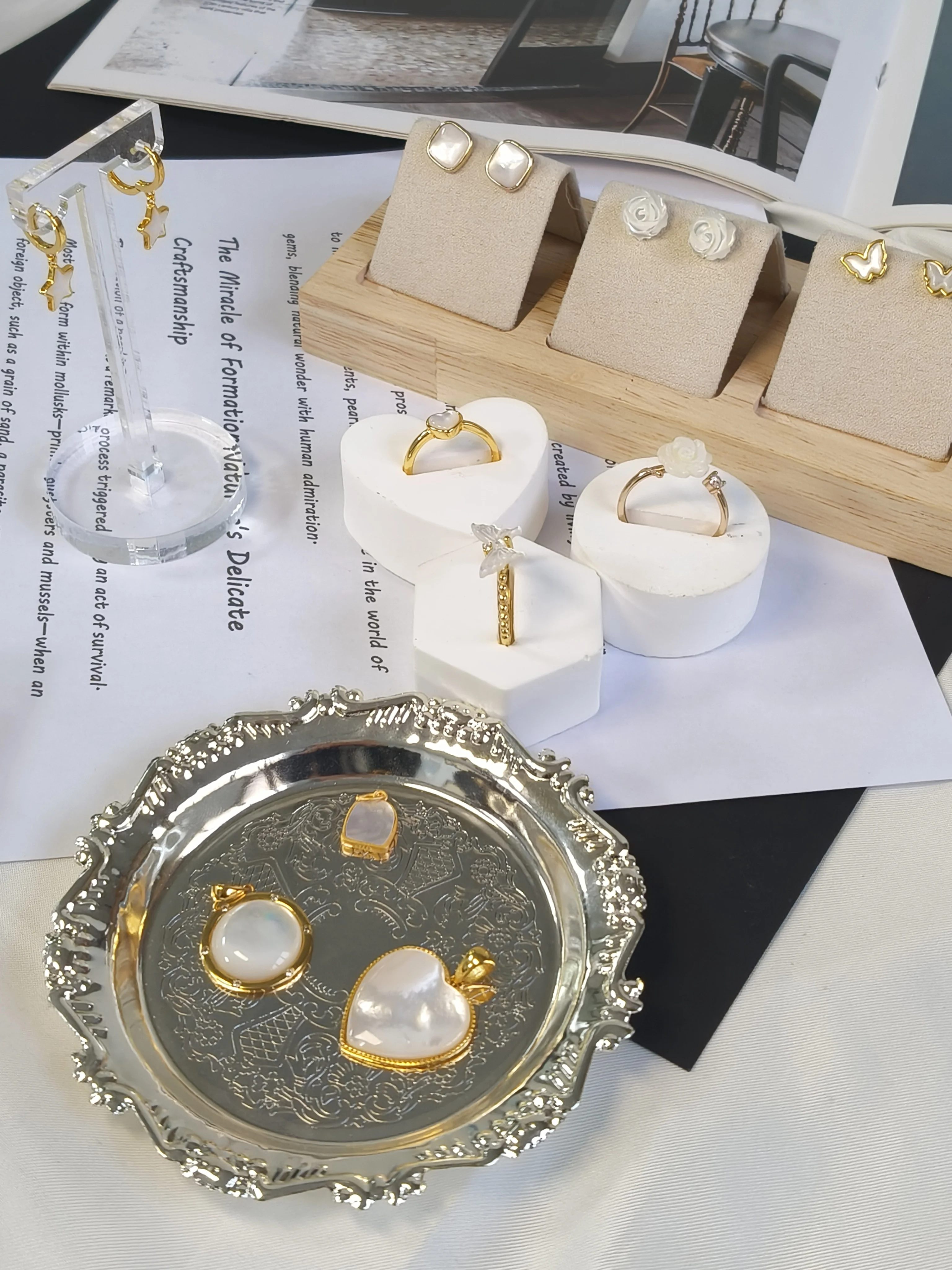 925 Silver Natural White Shell Heart Rose Star Buckle Drop Earring & Ring & Pendant Women's Real Gemstone Geometric Fine Jewelry