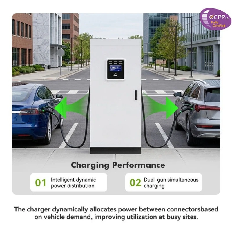 EV Charging Station DC 60kW Fast Charger CCS2 CCS1 NACS Dual Connectors OCPP RFID Card Commercial Fleet Charger