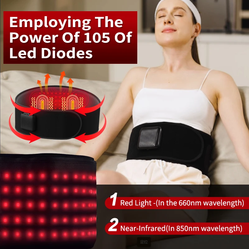 TJXL-Konbest Cordless Pain Relief Hot Compress Vibration Waist Massage Belt Red Light Therapy Infrared Heating Back Massager