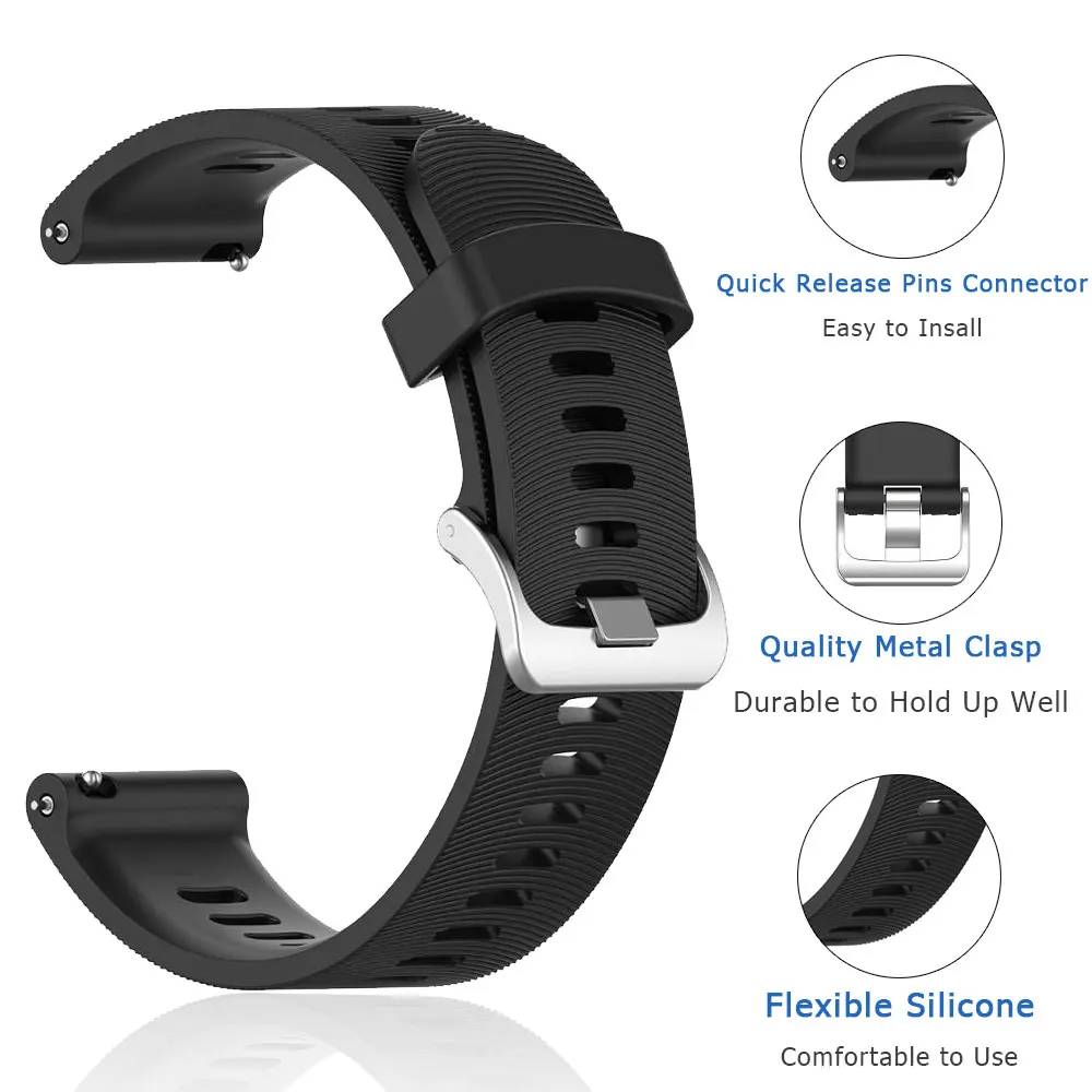 20mm  Silicone Strap For Garmin Forerunner 245 245m 645 Music Vivomove 3 HR Venu/Venu SQ Sport Smart Watch Watchband Bracelet