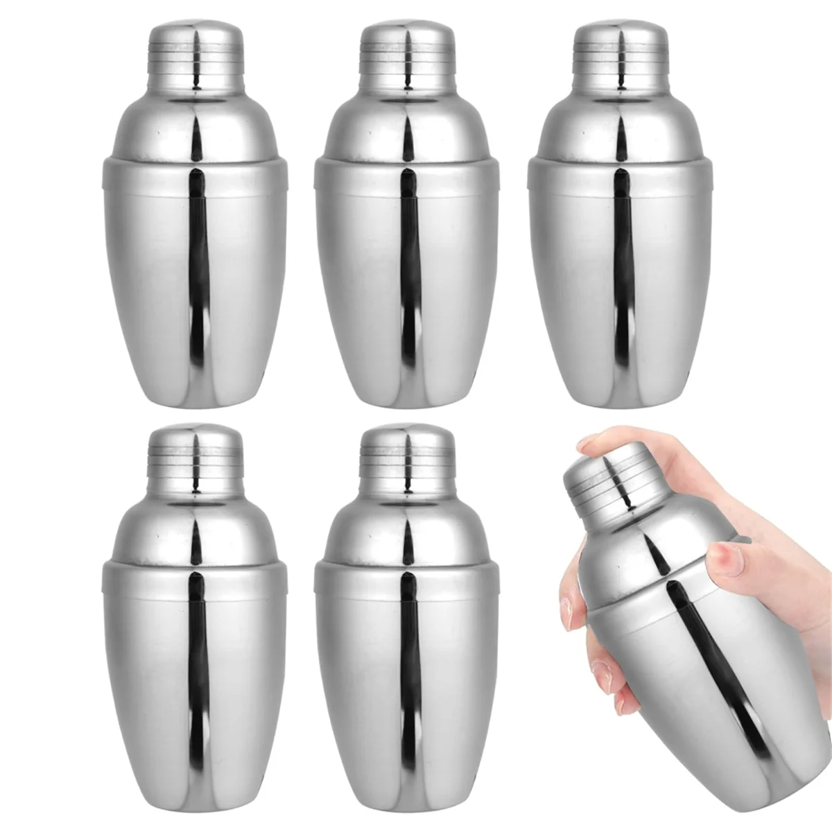 AT53 6PCS Mini Cocktail Shaker, Drink Shakers Cocktail,Stainless Mini Shaker, Cocktail Shaker with Strainer, 250ml