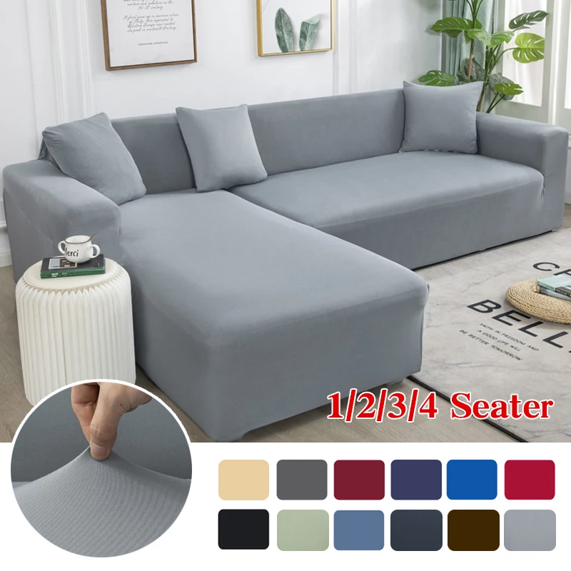 

Elastic Sofa Covers 1/2/3/4 Seats Solid Couch Cover L Shaped Sofa Cover Protector Bench Covers