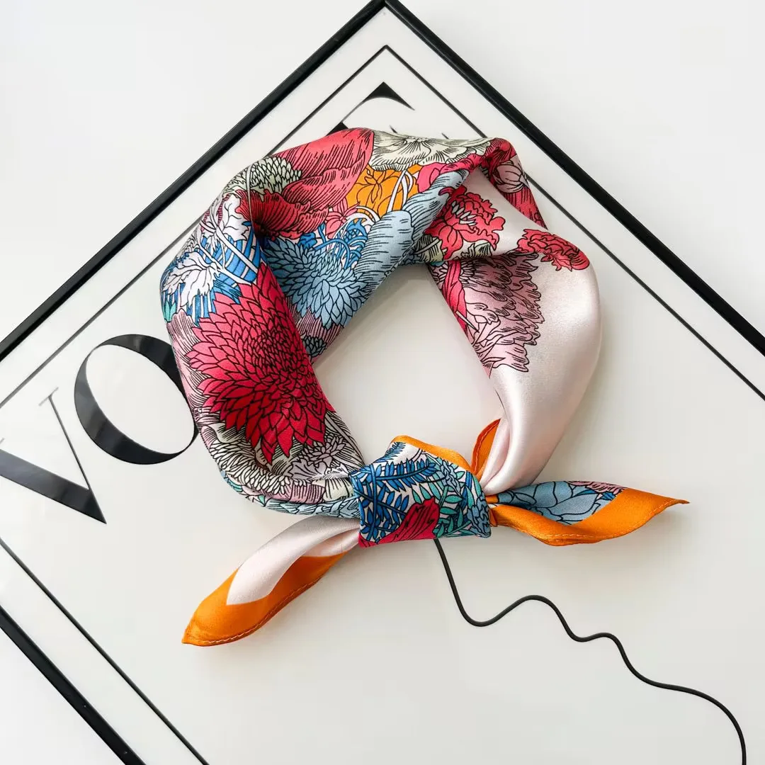 

Универсальный шелковый платок-каре 12 мм, тонкий шелковый платок с принтом, весенний женский шелковый платок, шелковая буфанда для женщин sj125