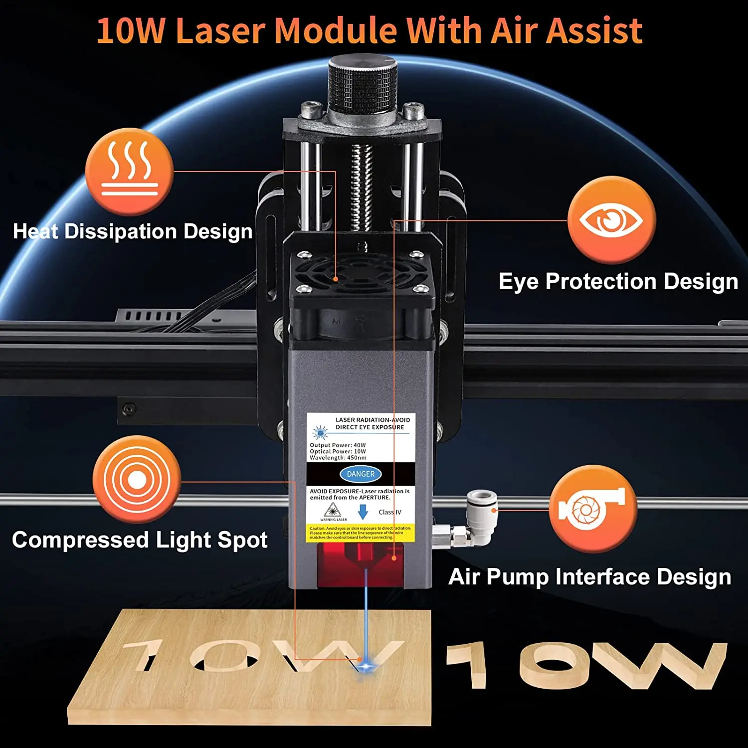40W Laser Module with Air Assist, CNC Engraver Module 10W Optical Power Laser Head,  For DIY Laser Cutting Engraving Machine