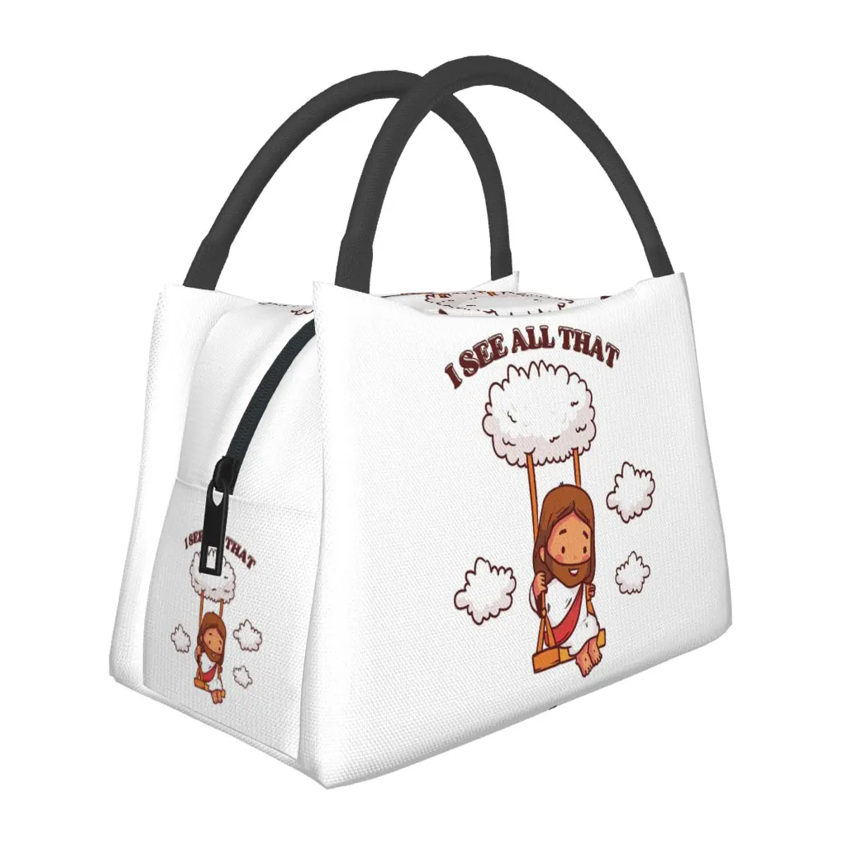 I See All That Cute Jesus On A Cloud Swing Insulated Lunch Bag for Women Bento Storage Food Boxes  Cooler Thermal Lunch Box Tote