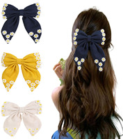 1pc Daisy Embroidery Hair Bows for Women Big Bow Hair Clips for Girls Ribbon Hair Clips Oversized Long Tail Hair Accessories