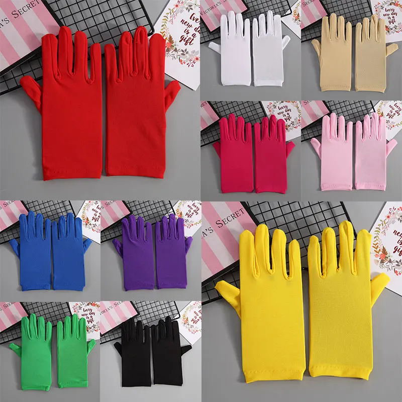 

Solid Color Women Spandex Gloves Evening Party Formal Prom Costume Etiquette Gloves Dance Jewelry Wrist Gloves Bridal Mittens