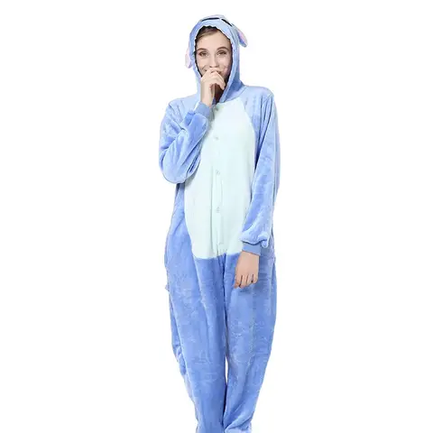 New Stitch blue Angel cartoon animal one-piece pajamas facecloth material holiday gift