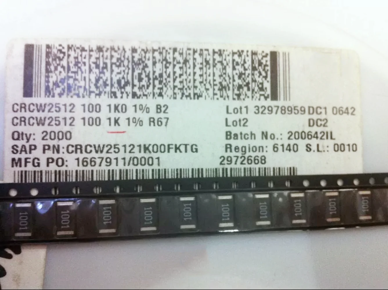Original new 100% 2512 SMD resistance 1001 1K0 1% 1W 100PPM CRCW25121K00FKTG (Inductor)