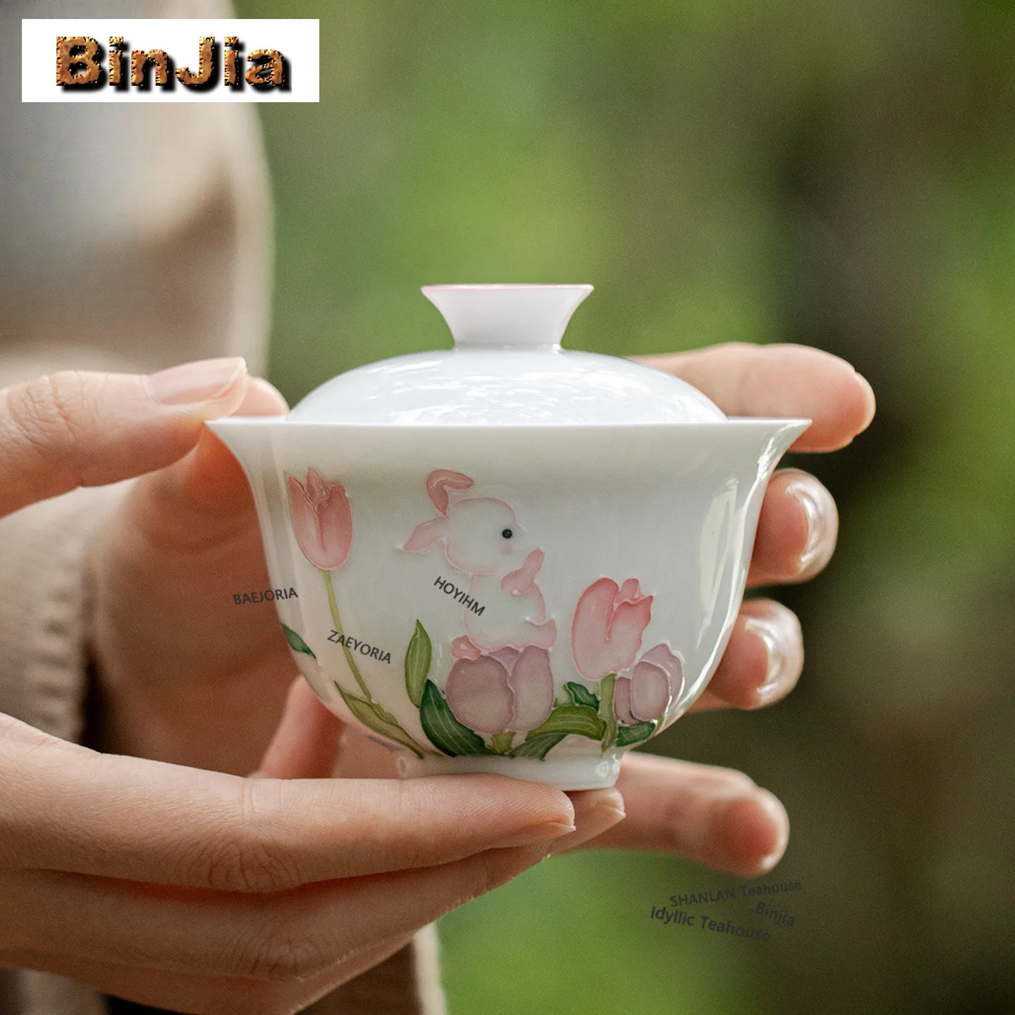 110ml Hand-painted Tulip Cute Rabbit Gaiwan Retro Tea Tureen Tea Bowl With Lid Kit Tea Maker Cover Bowl For Tea Supplies Gift