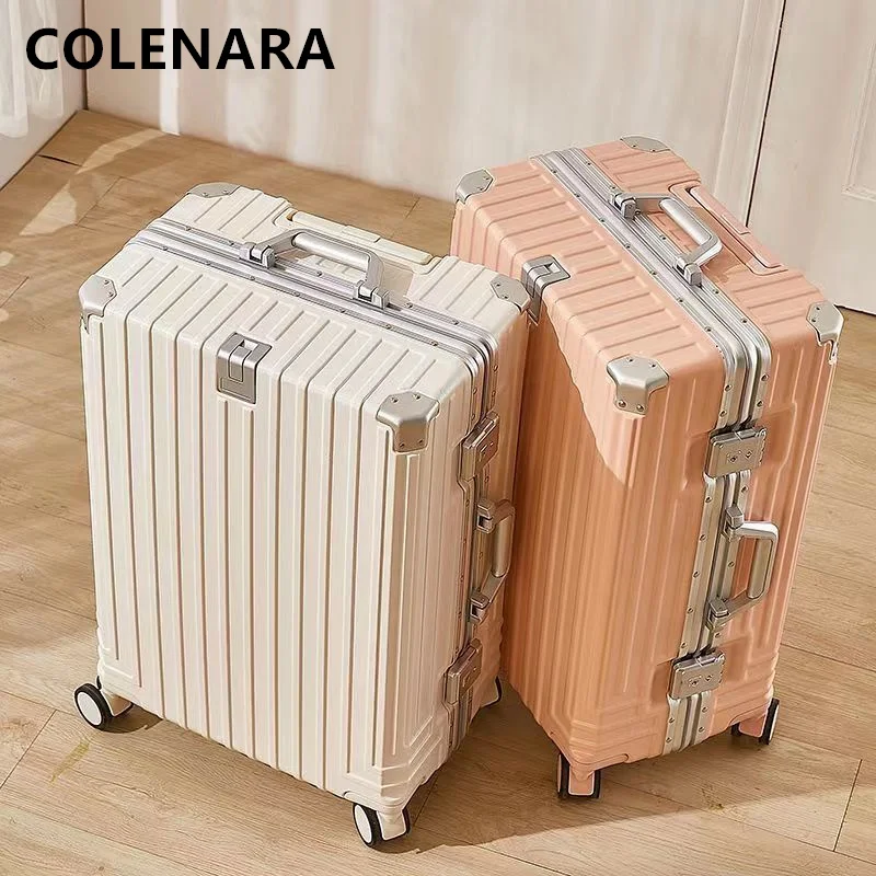 COLENARA 20"22"24"26"28Inch Aluminum Frame Luggage Women's Trolley Case Men's Boarding Case Travel Essentials Rolling Suitcase