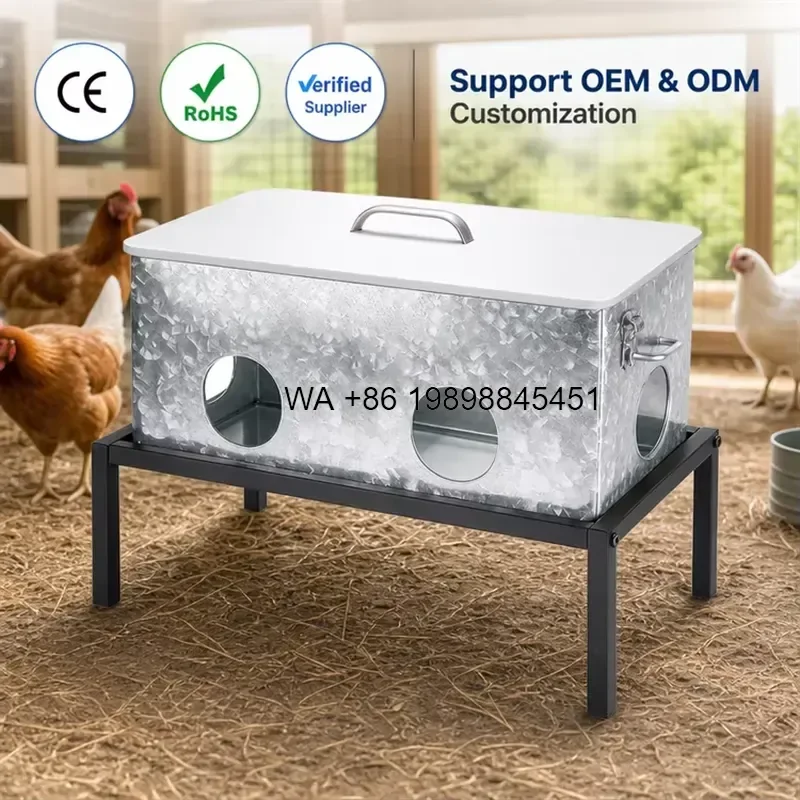 Wmwmnu for JH-Mech Freestanding Chicken Feeder with Stopper 25lb Capacity 4-Port All Weather Large Galvanized Steel Automatic