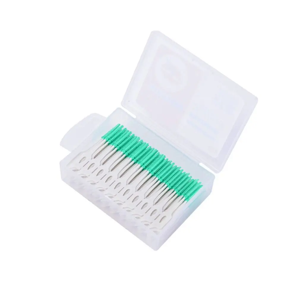 20/40/120/200 pçs escovas interdentais de silicone macio portátil dupla utilização fio dental vara limpeza oral dente fio dental cabeça