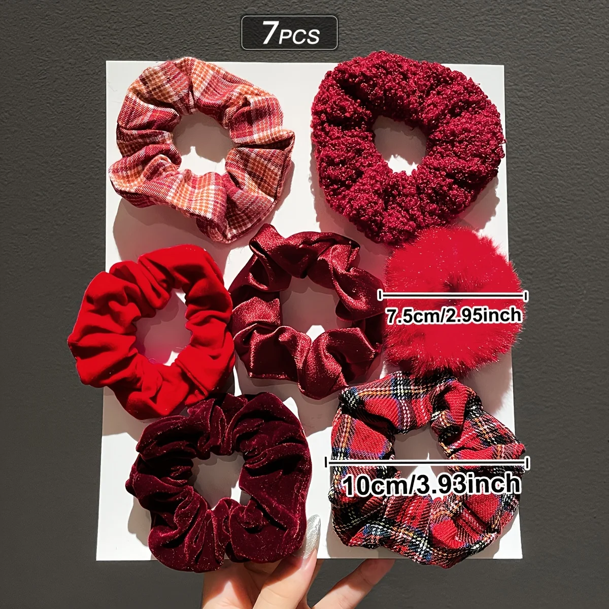 7Pcs Women\'s Autumn and Winter Burgundy Stuffed Large Intestine Hair Tie Festive and Fashionable Ponytail Headband Hair Accessor