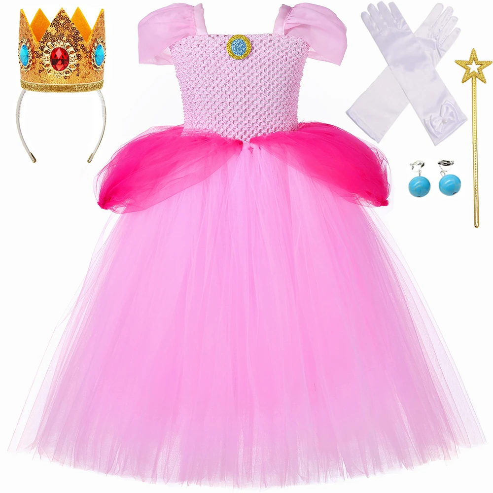 

Розовое платье принцессы персикового цвета, костюм для девочек на Хэллоуин, платье супер брат до середины икры, детские платья для дня рождения, бальное платье