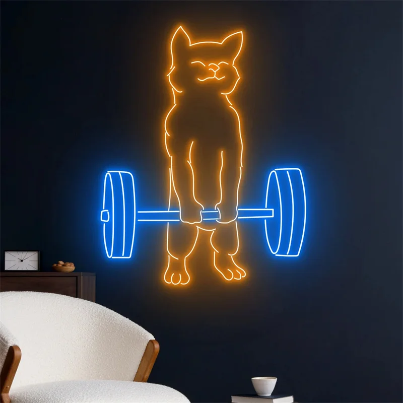 Cat Do Gym Neon Sign Light, Luz LED animal, Decoração da parede do quarto, Farmhouse Neon Light, Presente especial