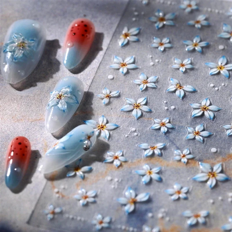 Polarisierte glänzende schicke zarte Blumen Lilie Gänseblümchen Blüten blätter frische Gelee Kleber Nail Art Aufkleber Perle Strass Maniküre Aufkleber