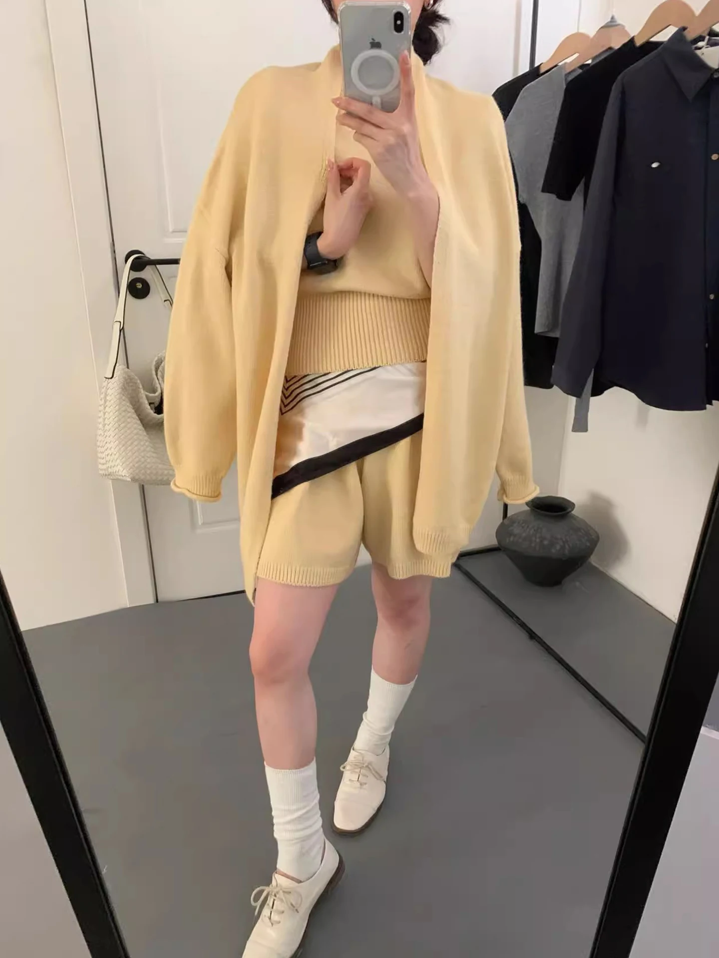 

Chic ort Sve Knitted Sweater Set for Women Casual Cardigan Outerwear And orts Tee Piece Set Autumn Commute Sle